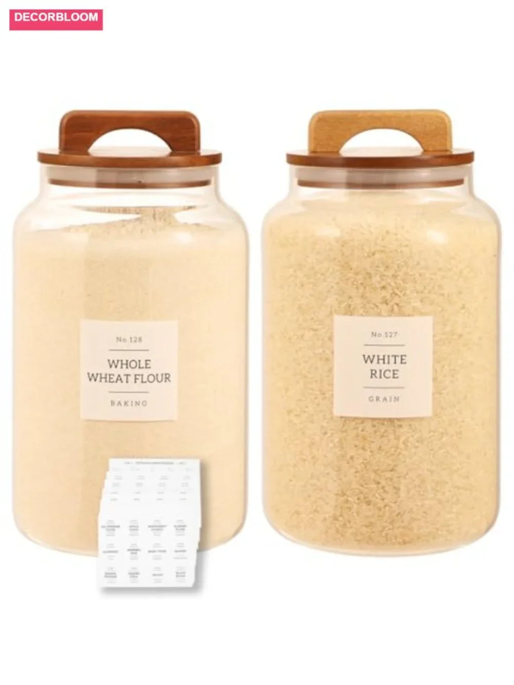2 Pack Large Glass Flour and Sugar Containers with Bamboo Lids